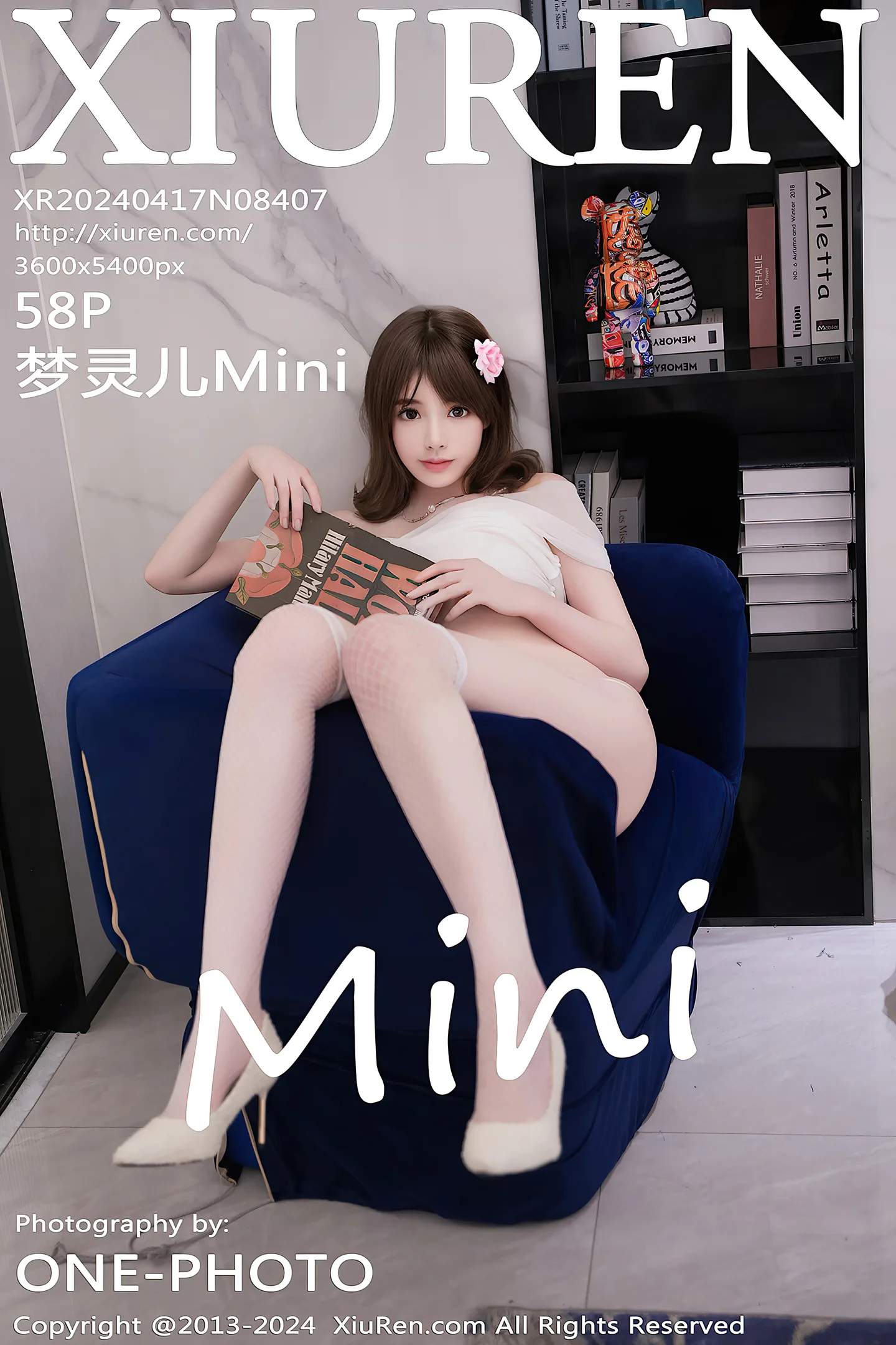 [XiuRen秀人网]No.8407_模特梦灵儿Mini白色露肩连衣短裙配白丝网袜秀完美身材诱惑写真58P-秀人网 - XiuRen.Space